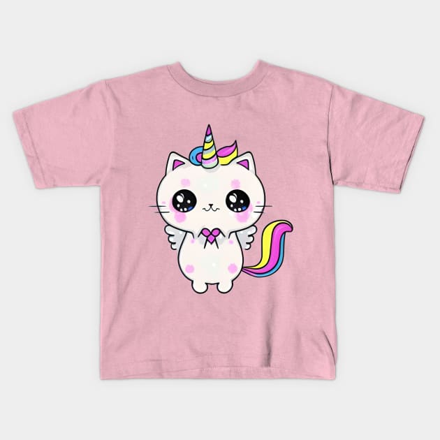 Kawaii Caticorn Unicorn Cat Kittycorn Kids T-Shirt by Splash Graphics